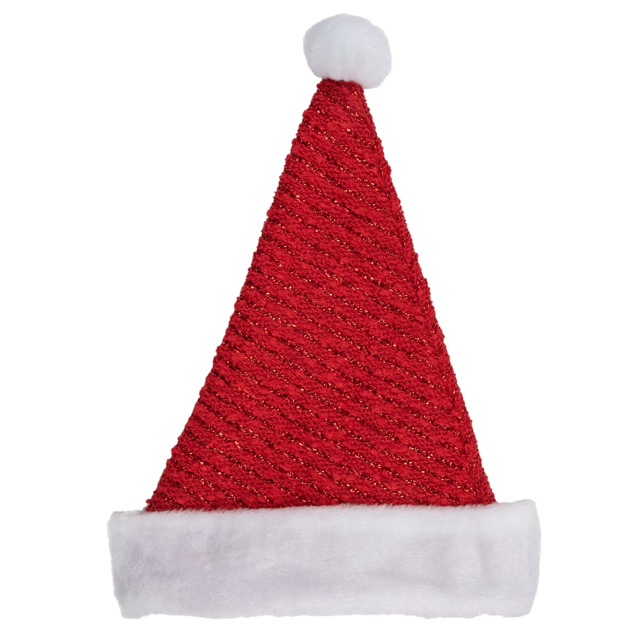 17" Red & White Striped Santa Hat with Pom Pom & Cuffed Faux Fur